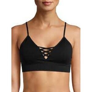 NO BOUNDARIES Black Strappy Criss Cross Sports Bra Wireless Size Small